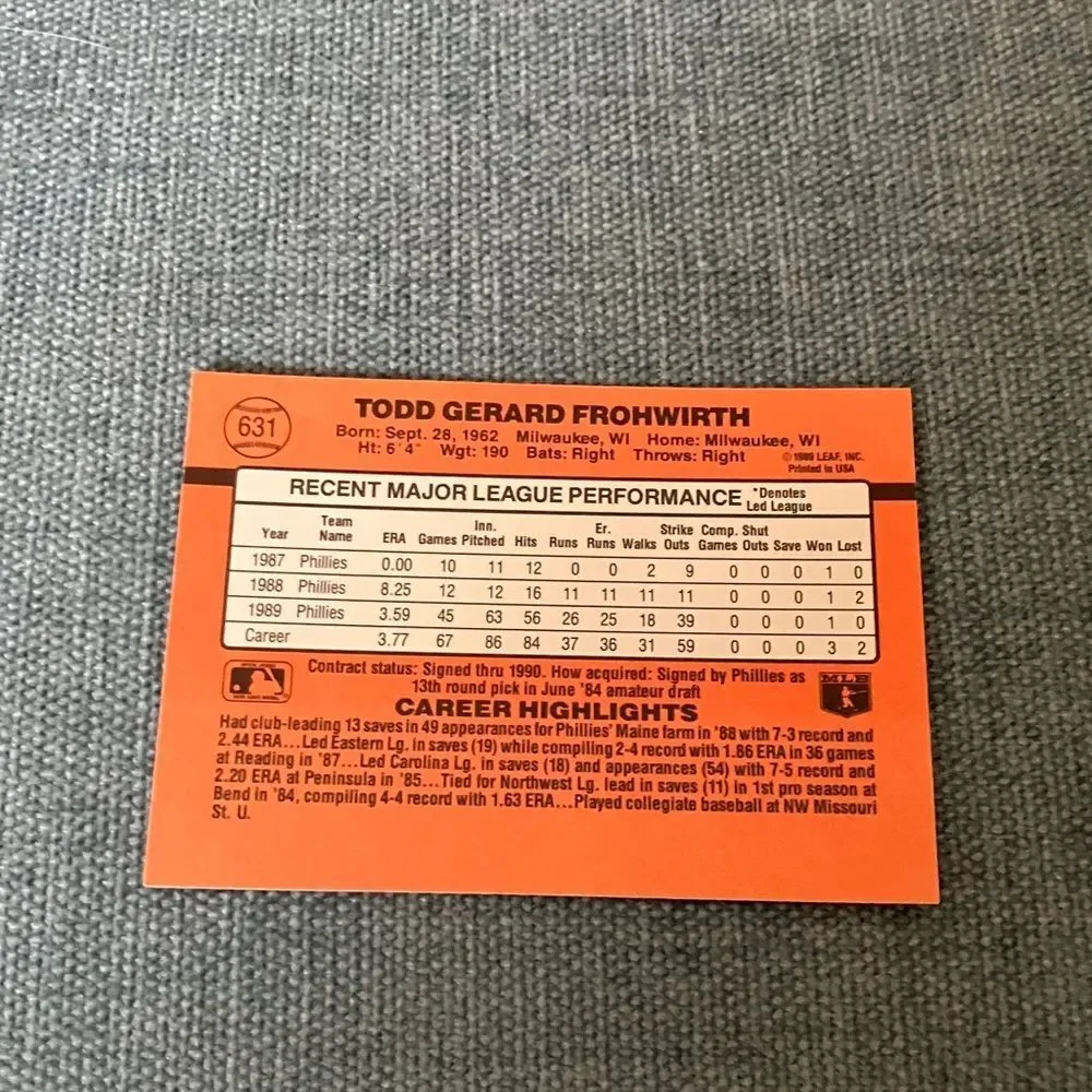 1990 Donruss Philadelphia Phillies Baseball Card Trading Card